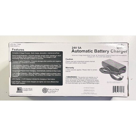 UPG Wheelchair Sealed Lead-Acid Battery Charger No. 71642 Model 24BC5000T-4 - Picture 2 of 6